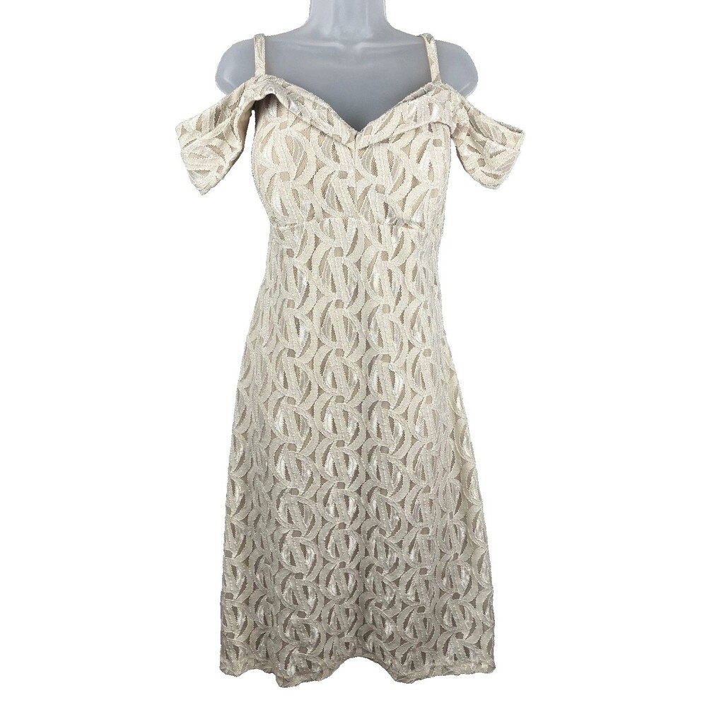 Roz & Ali Sweetheart Babydoll Bridal Formal Dress Sz 16 Beige Ivory 3D Lace